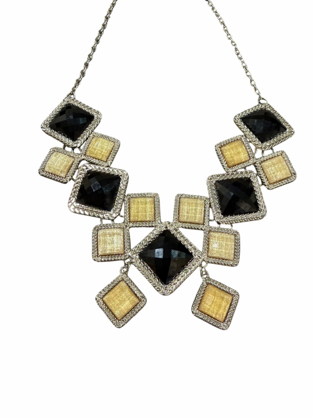 New York & Company Black Champagne Gold Geometric Statement Bib Necklace
